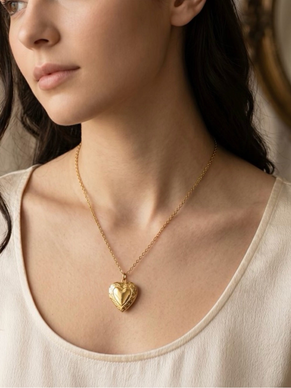 Heart Locket Necklace, Gold Photo Pendant, Keepsake Jewelry, Sentimental Gift fo